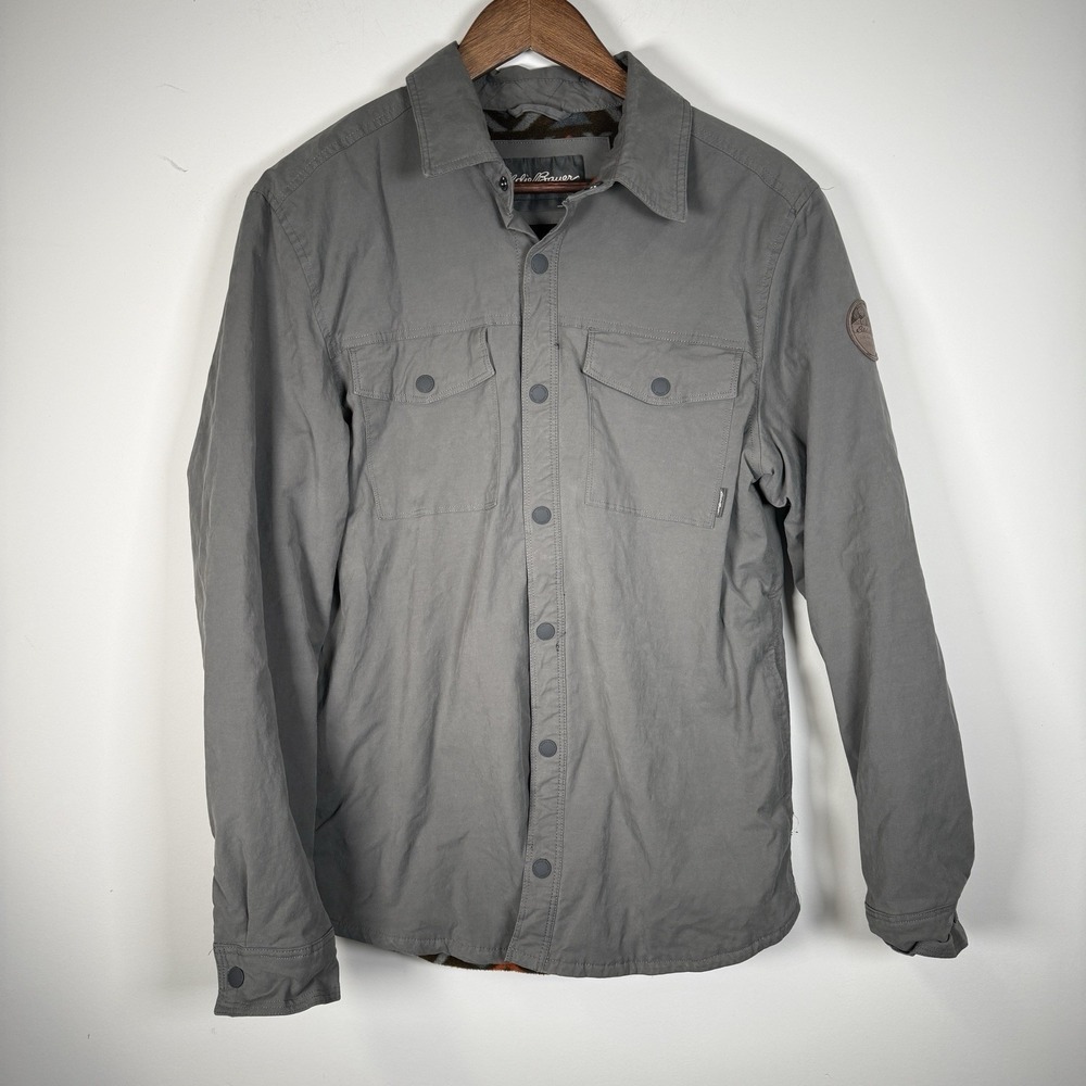 Eddie Bauer Jacket Mens Medium Gray‎ Fleece Lined Aztec Print Snap Button